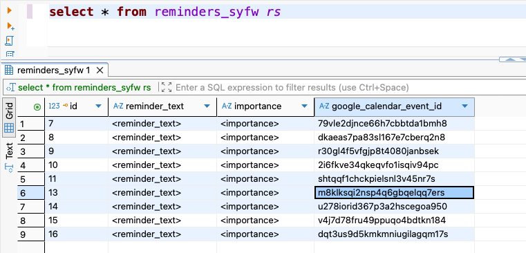 Add Reminder Database Record
